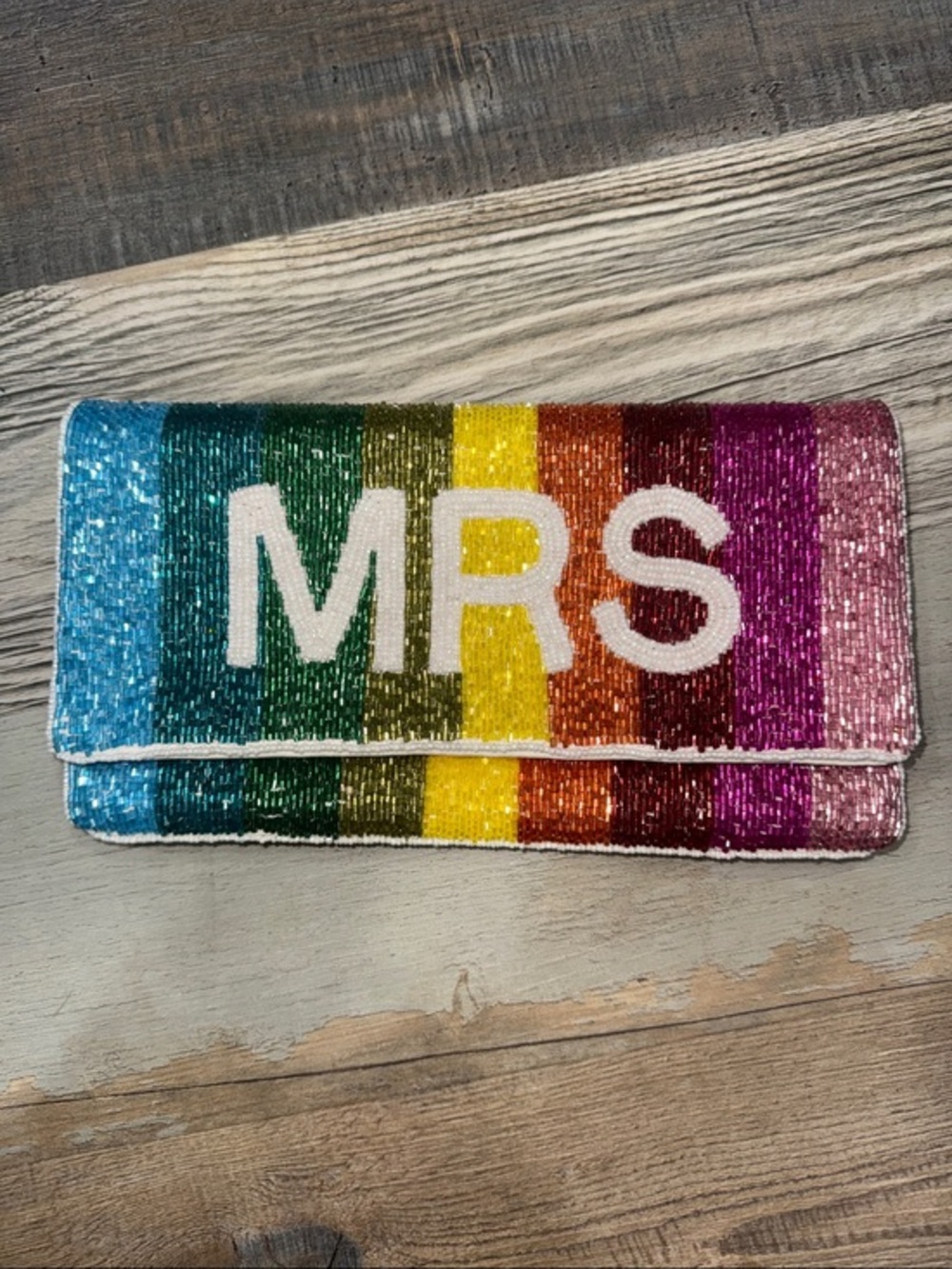 Beaded Rainbow 'MRS' Clutch Wristlet - Multicolor